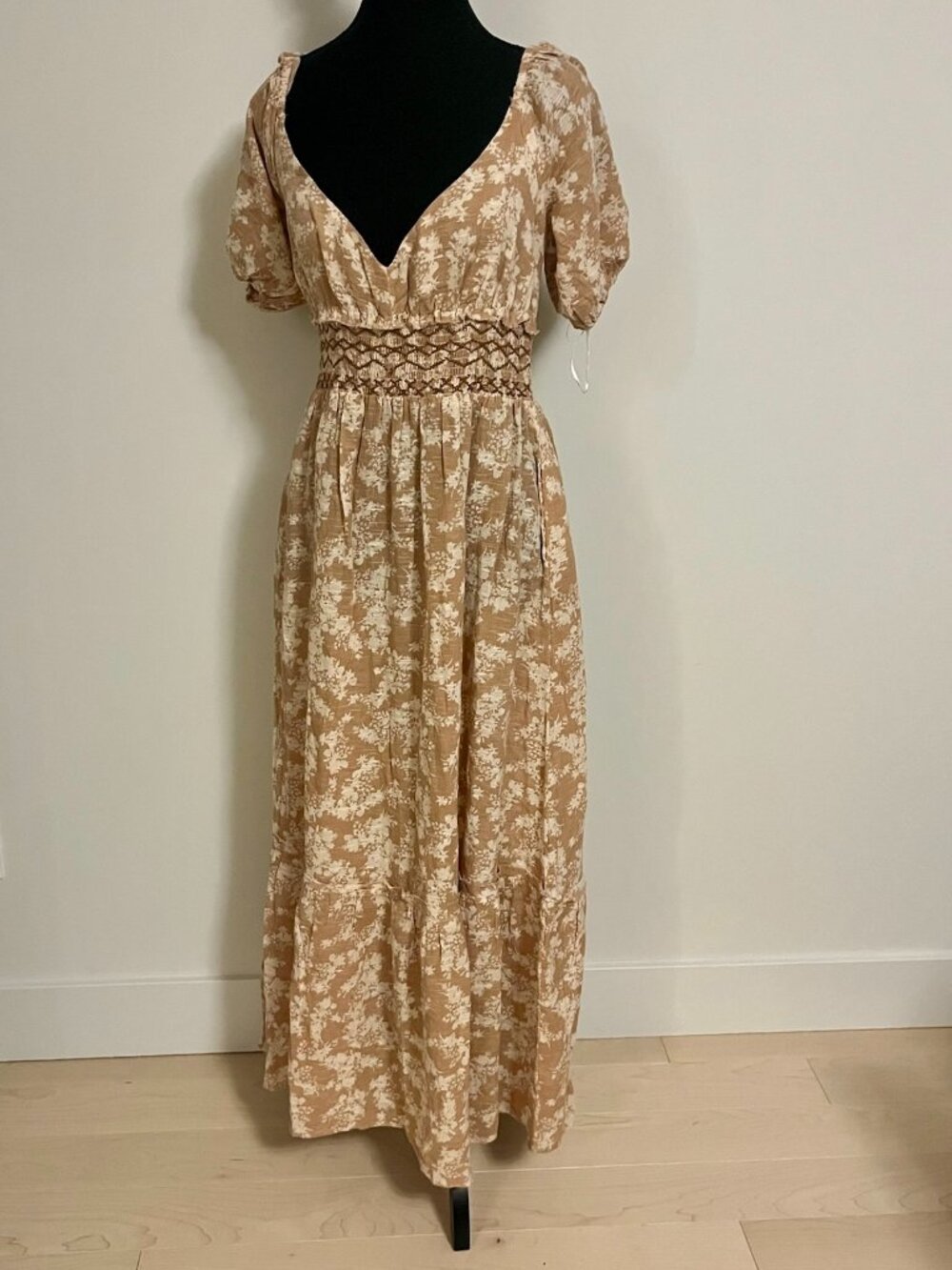 #68 Free People ($218) Brown with Biege Flowers Long Sleeve Dress